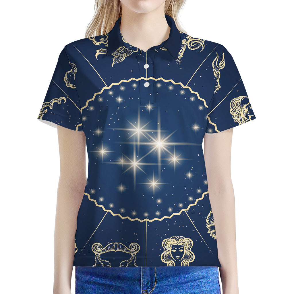Zodiac Astrology Symbols Print Women's Polo Shirt
