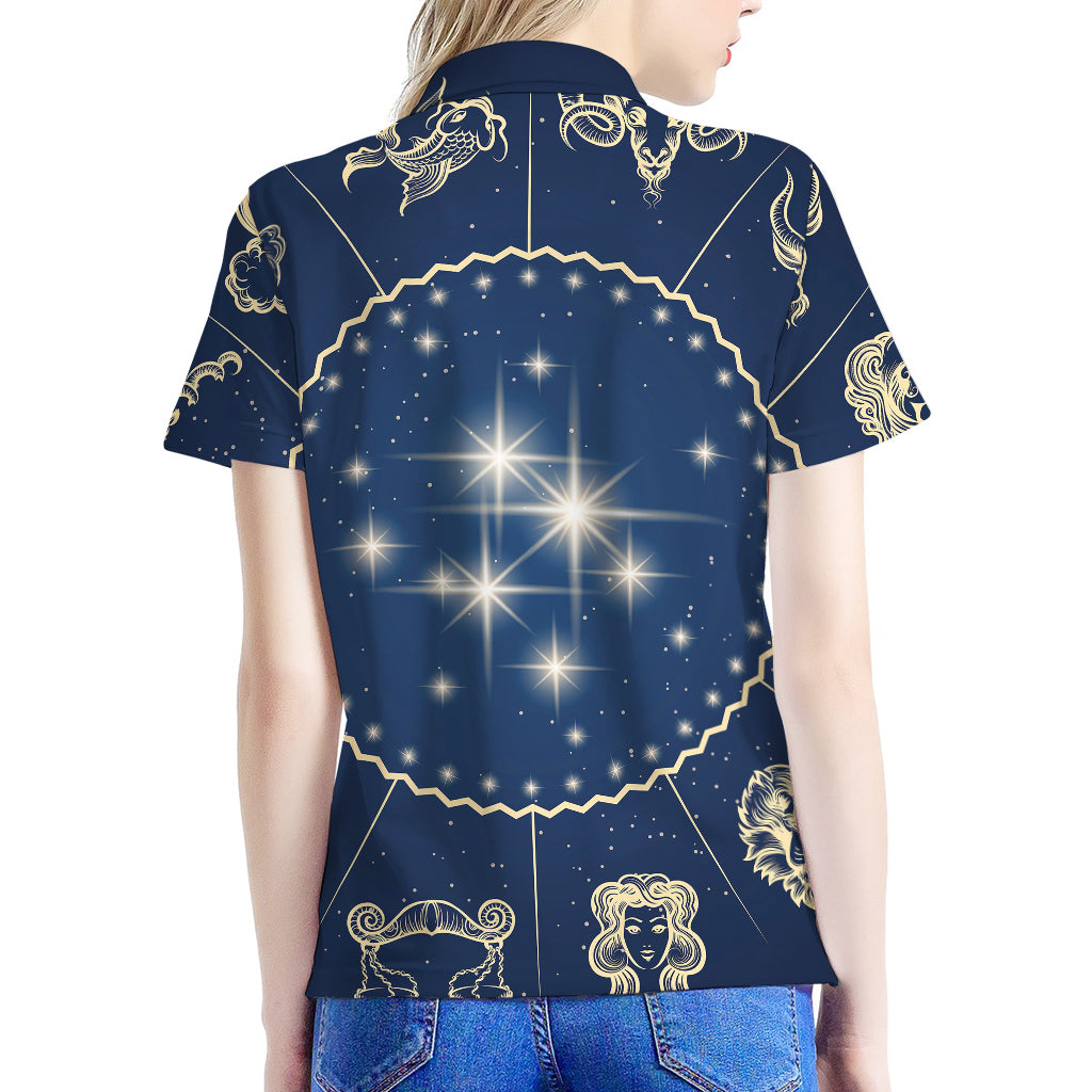Zodiac Astrology Symbols Print Women's Polo Shirt