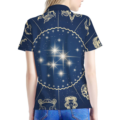 Zodiac Astrology Symbols Print Women's Polo Shirt