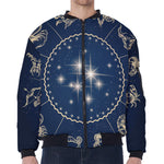 Zodiac Astrology Symbols Print Zip Sleeve Bomber Jacket