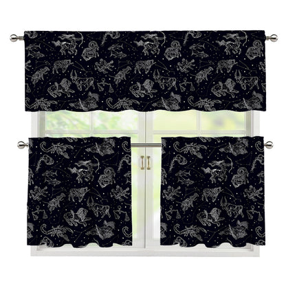 Zodiac Constellation Pattern Print 3 Piece Kitchen Curtains