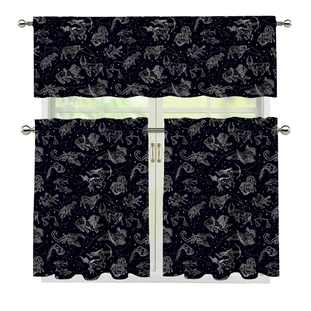 Zodiac Constellation Pattern Print 3 Piece Kitchen Curtains