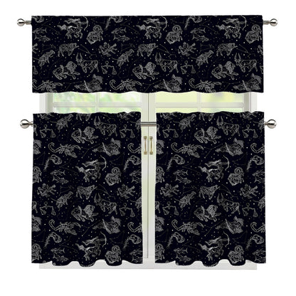 Zodiac Constellation Pattern Print 3 Piece Kitchen Curtains