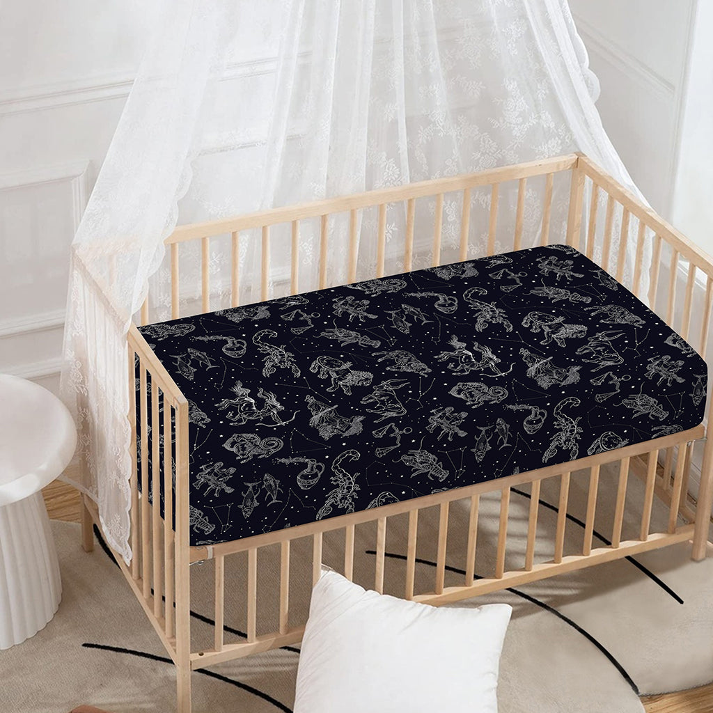 Zodiac Constellation Pattern Print Baby Crib Sheet
