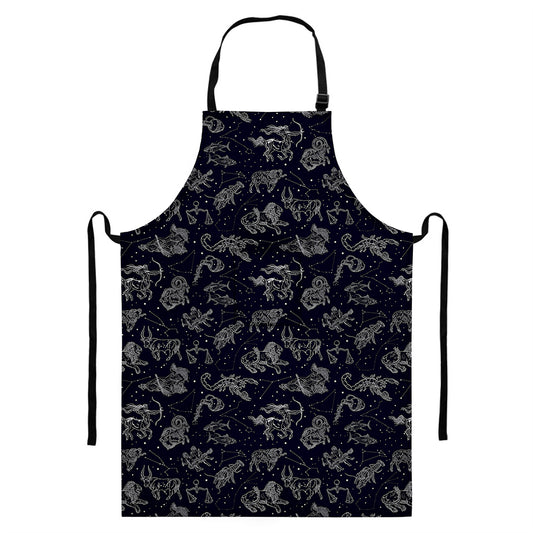 Zodiac Constellation Pattern Print Bib Apron With Pocket