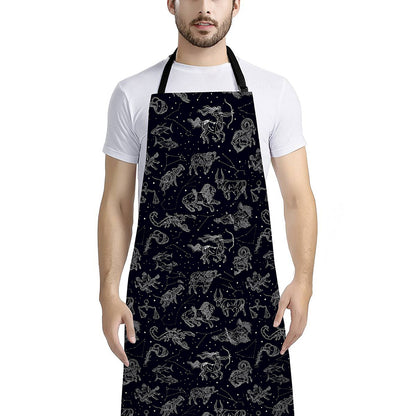 Zodiac Constellation Pattern Print Bib Apron With Pocket