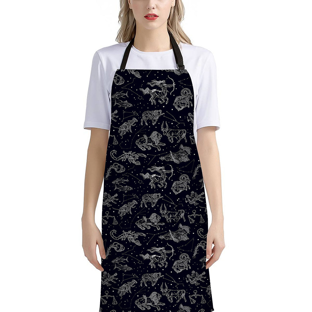 Zodiac Constellation Pattern Print Bib Apron With Pocket