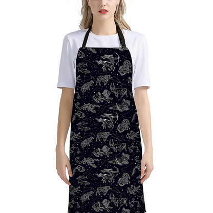 Zodiac Constellation Pattern Print Bib Apron With Pocket