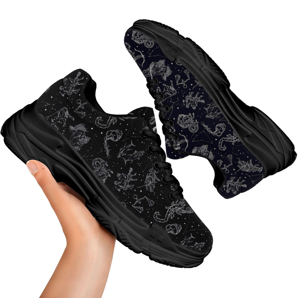 Zodiac Constellation Pattern Print Black Chunky Shoes