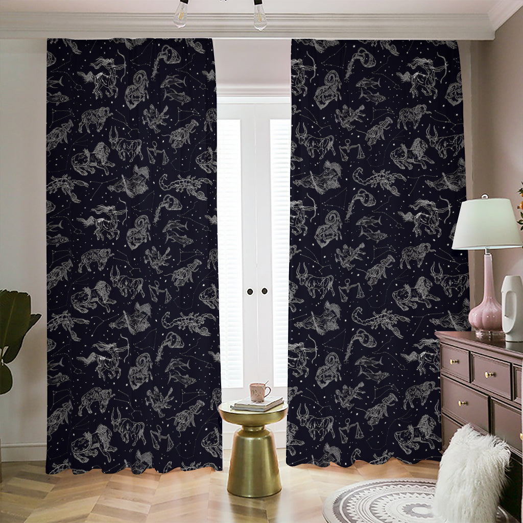 Zodiac Constellation Pattern Print Blackout Pencil Pleat Curtains