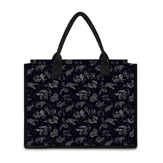 Zodiac Constellation Pattern Print Canvas Tote Bag