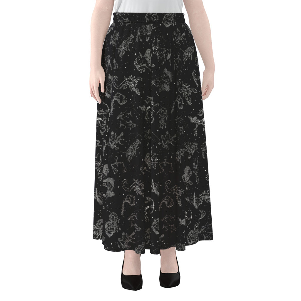 Zodiac Constellation Pattern Print Chiffon Maxi Skirt