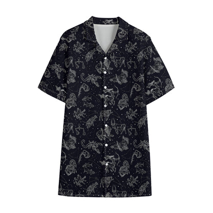 Zodiac Constellation Pattern Print Cotton Hawaiian Shirt
