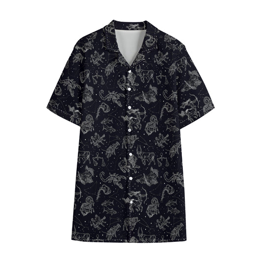Zodiac Constellation Pattern Print Cotton Hawaiian Shirt