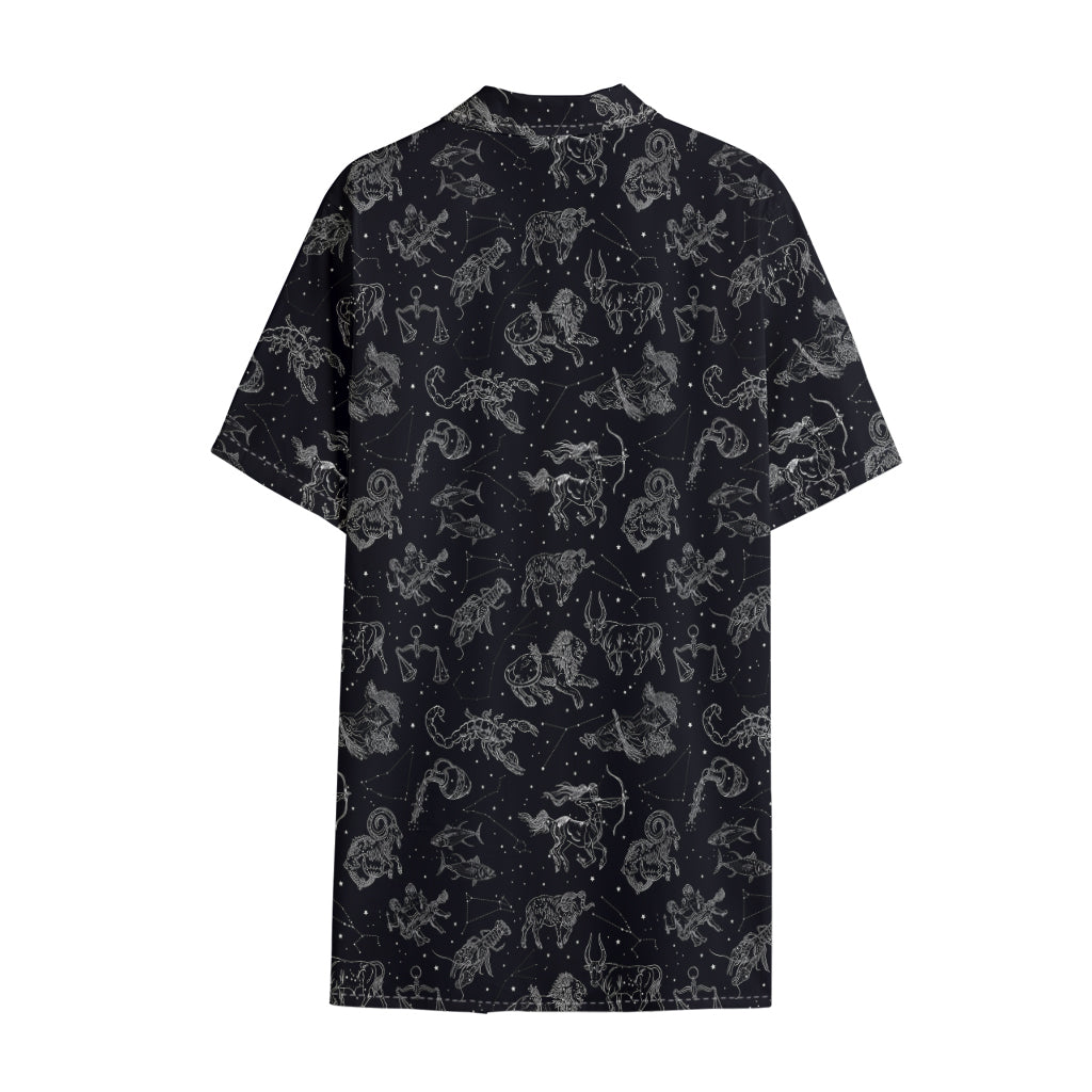 Zodiac Constellation Pattern Print Cotton Hawaiian Shirt
