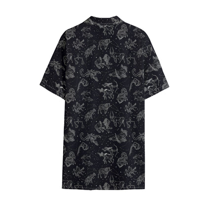 Zodiac Constellation Pattern Print Cotton Hawaiian Shirt