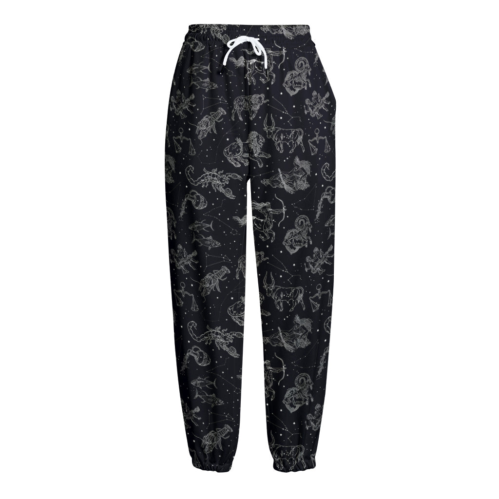 Zodiac Constellation Pattern Print Fleece Lined Knit Pants
