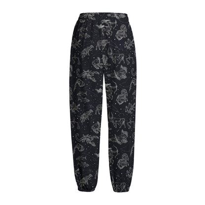 Zodiac Constellation Pattern Print Fleece Lined Knit Pants