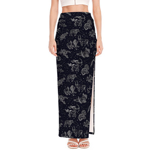 Zodiac Constellation Pattern Print High Slit Maxi Skirt