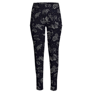 Zodiac Constellation Pattern Print High-Waisted Pocket Leggings