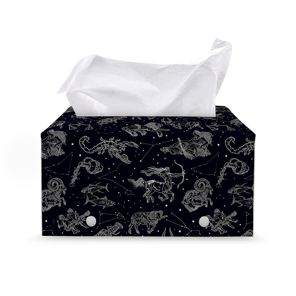 Zodiac Constellation Pattern Print Leather Tissue Box Cover