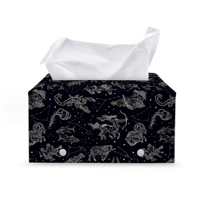 Zodiac Constellation Pattern Print Leather Tissue Box Cover