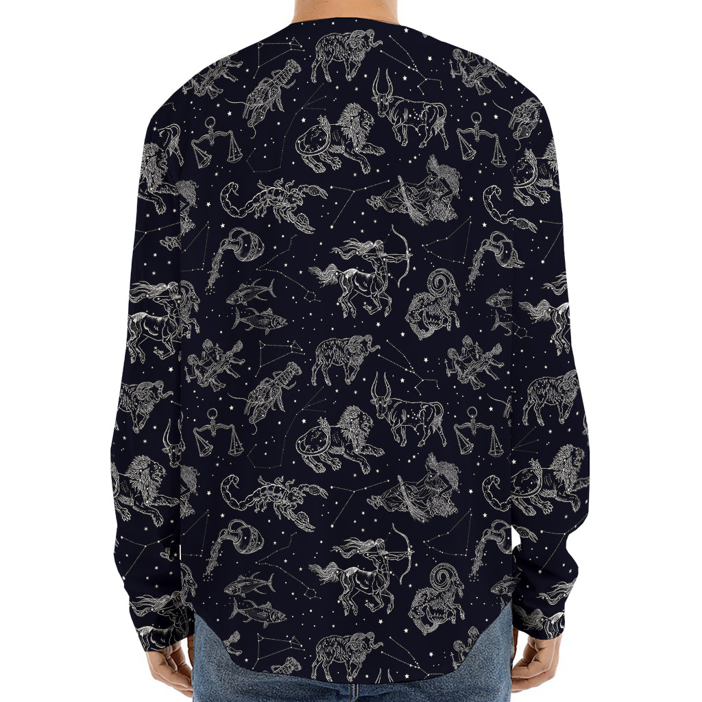 Zodiac Constellation Pattern Print Long Sleeve Baseball Jersey