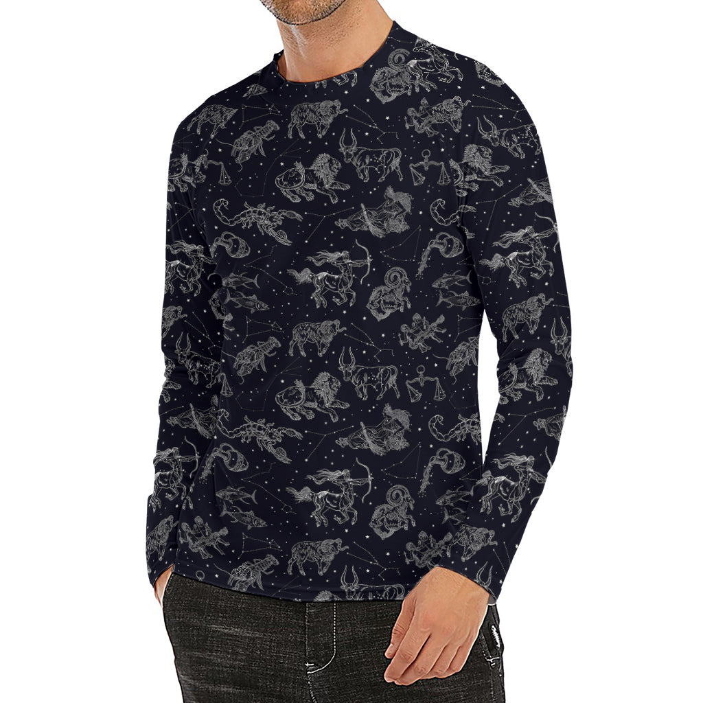 Zodiac Constellation Pattern Print Men's Long Sleeve Rash Guard