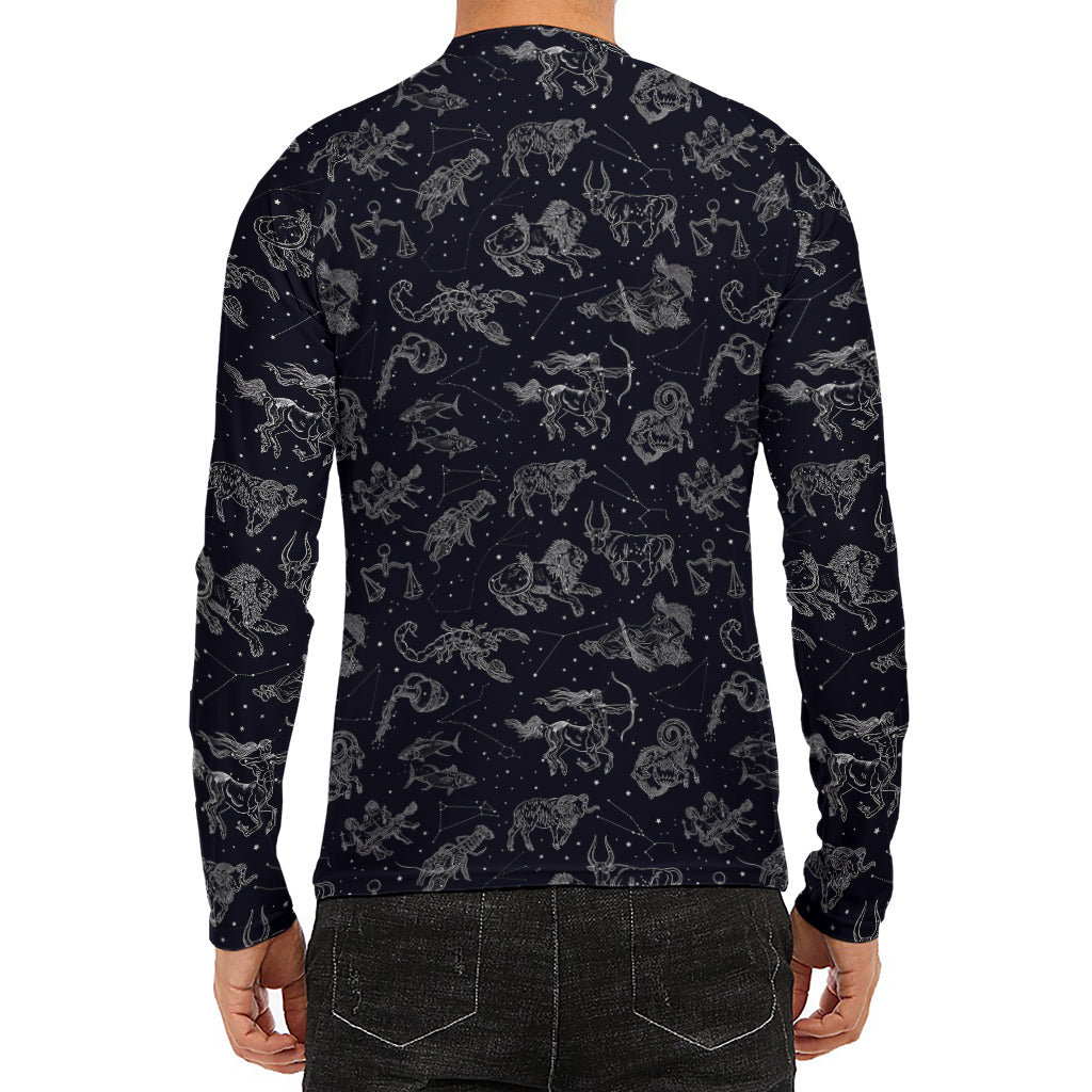 Zodiac Constellation Pattern Print Men's Long Sleeve Rash Guard