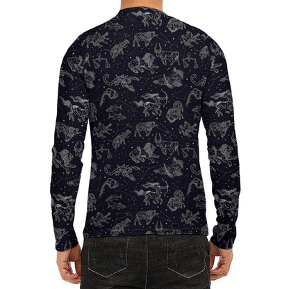 Zodiac Constellation Pattern Print Men's Long Sleeve Rash Guard