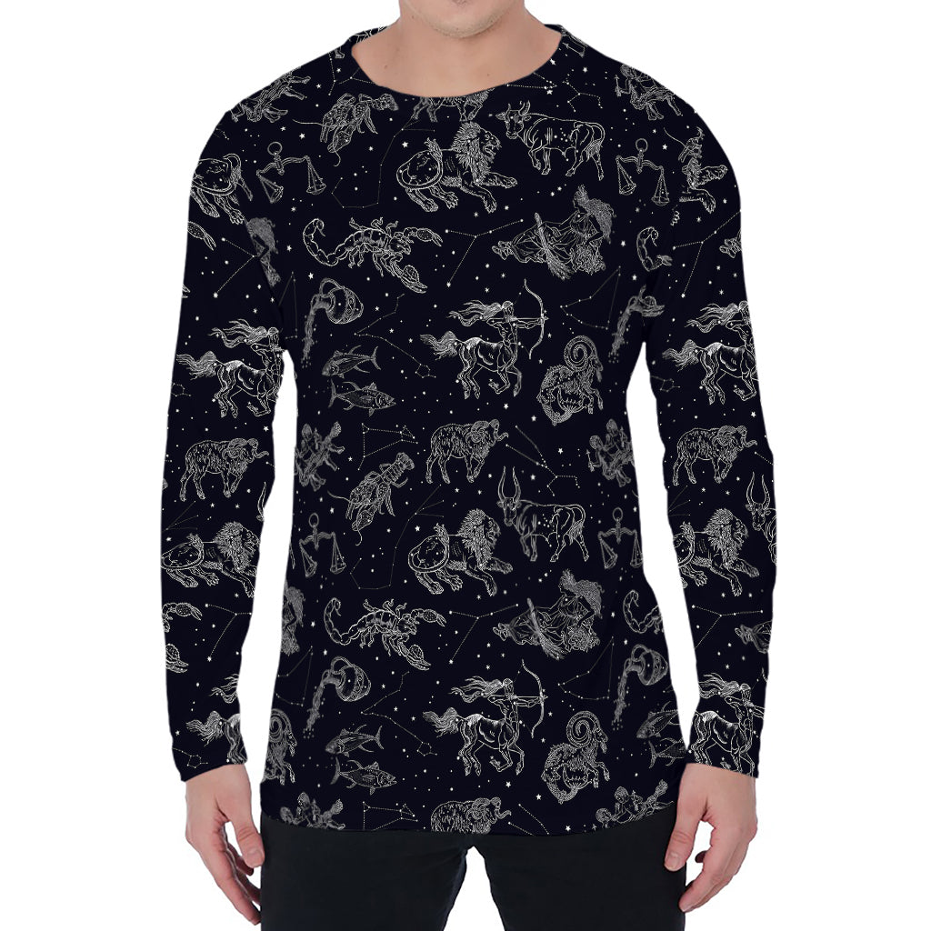 Zodiac Constellation Pattern Print Men's Long Sleeve T-Shirt