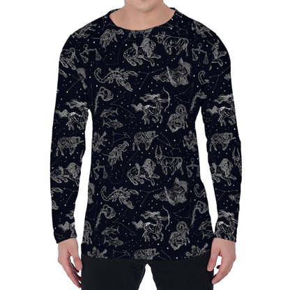 Zodiac Constellation Pattern Print Men's Long Sleeve T-Shirt