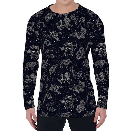 Zodiac Constellation Pattern Print Men's Long Sleeve T-Shirt