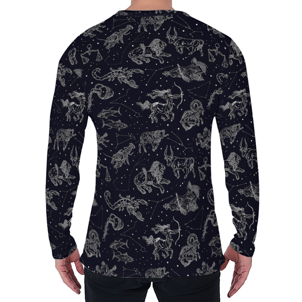 Zodiac Constellation Pattern Print Men's Long Sleeve T-Shirt