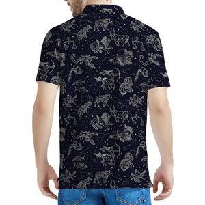 Zodiac Constellation Pattern Print Men's Polo Shirt