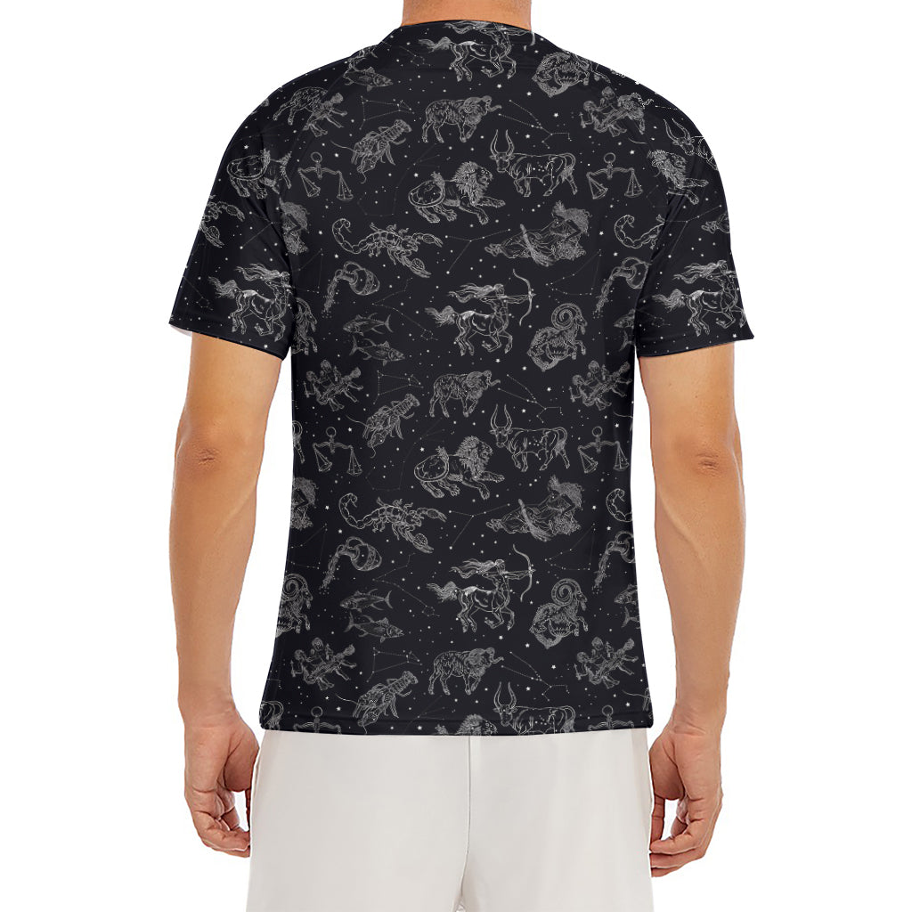 Zodiac Constellation Pattern Print Men's Short Sleeve Rash Guard