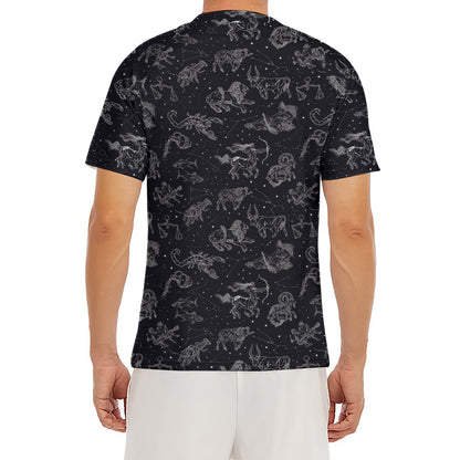 Zodiac Constellation Pattern Print Men's Short Sleeve Rash Guard