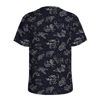 Zodiac Constellation Pattern Print Men's Sports T-Shirt