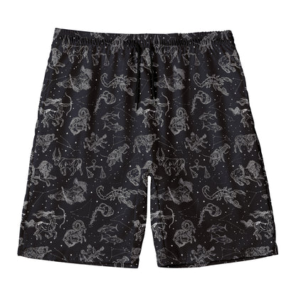 Zodiac Constellation Pattern Print Men's Swim Trunks