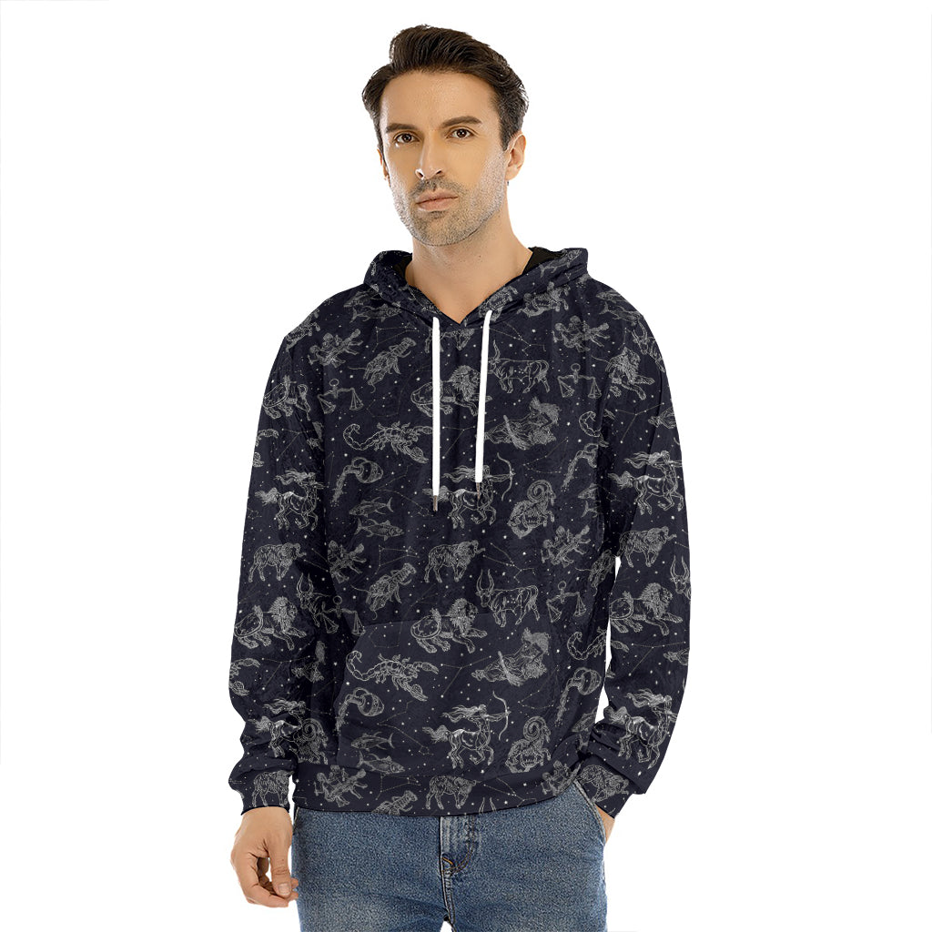 Zodiac Constellation Pattern Print Men's Velvet Pullover Hoodie