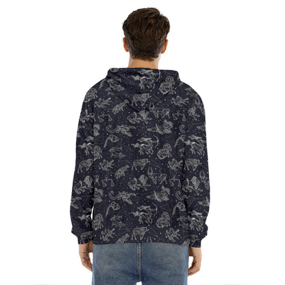 Zodiac Constellation Pattern Print Men's Velvet Pullover Hoodie