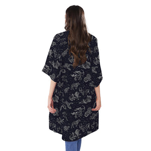 Zodiac Constellation Pattern Print Open Front Beach Cover Up