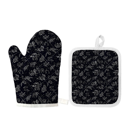 Zodiac Constellation Pattern Print Oven Mitt And Pot Holder Set