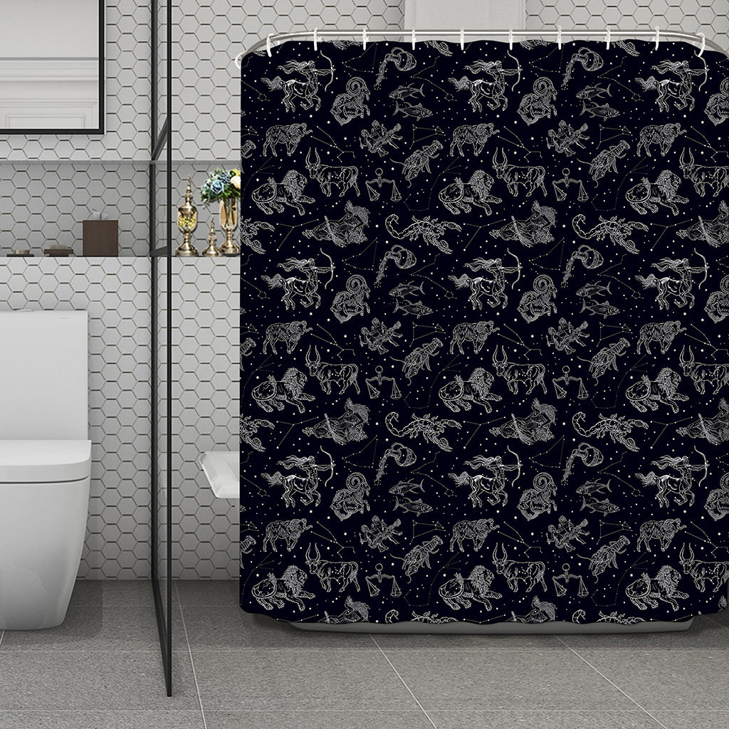 Zodiac Constellation Pattern Print Polyester Shower Curtain