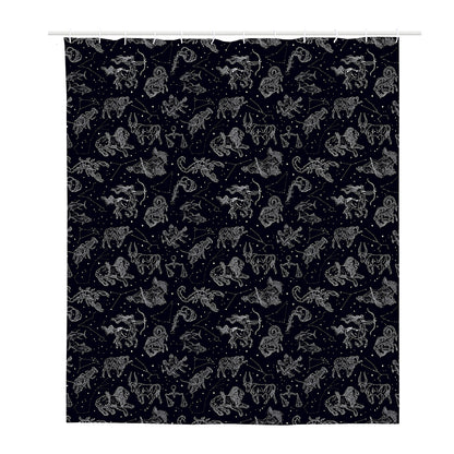 Zodiac Constellation Pattern Print Polyester Shower Curtain