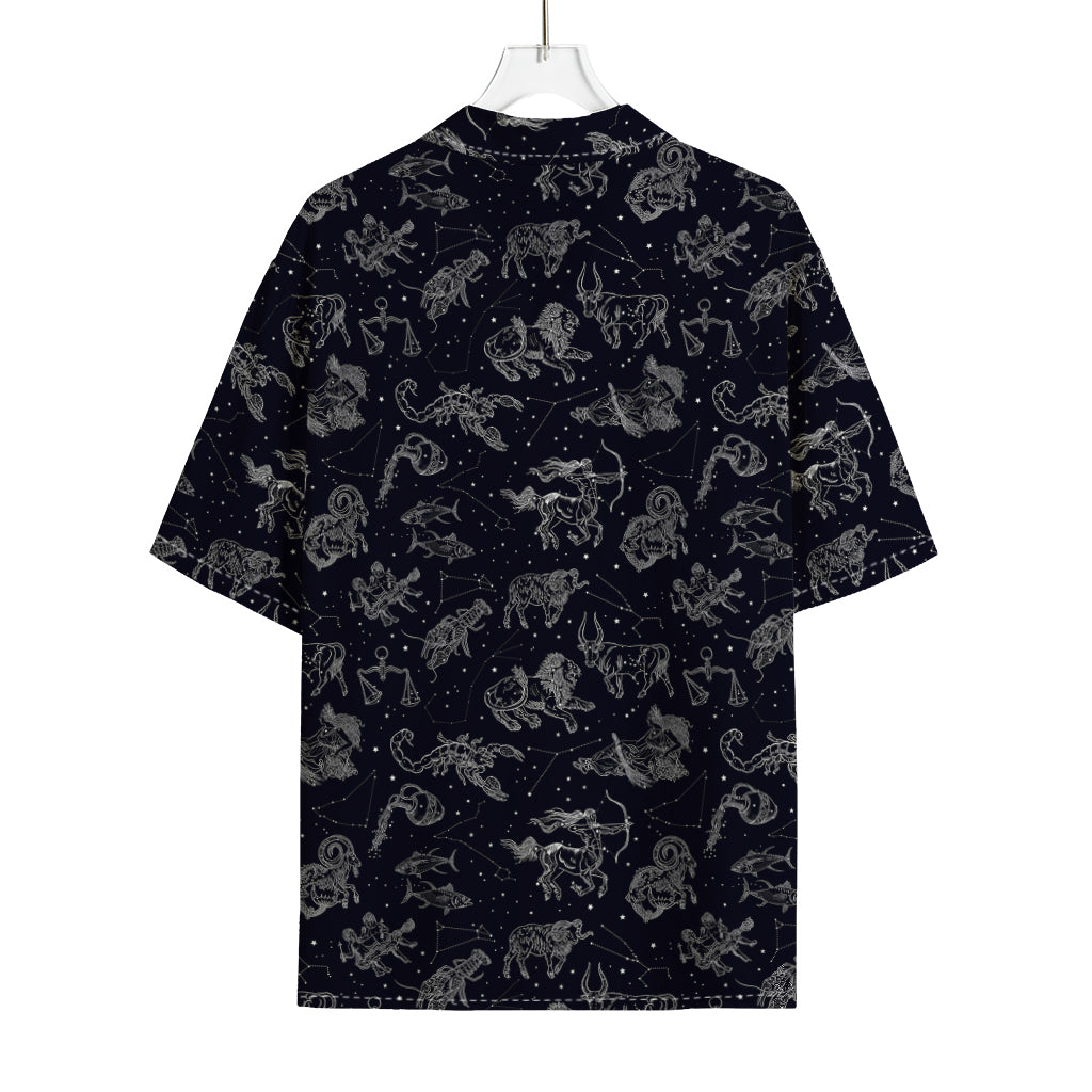 Zodiac Constellation Pattern Print Rayon Hawaiian Shirt