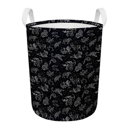 Zodiac Constellation Pattern Print Round Laundry Basket