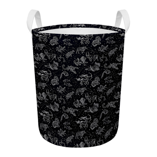 Zodiac Constellation Pattern Print Round Laundry Basket