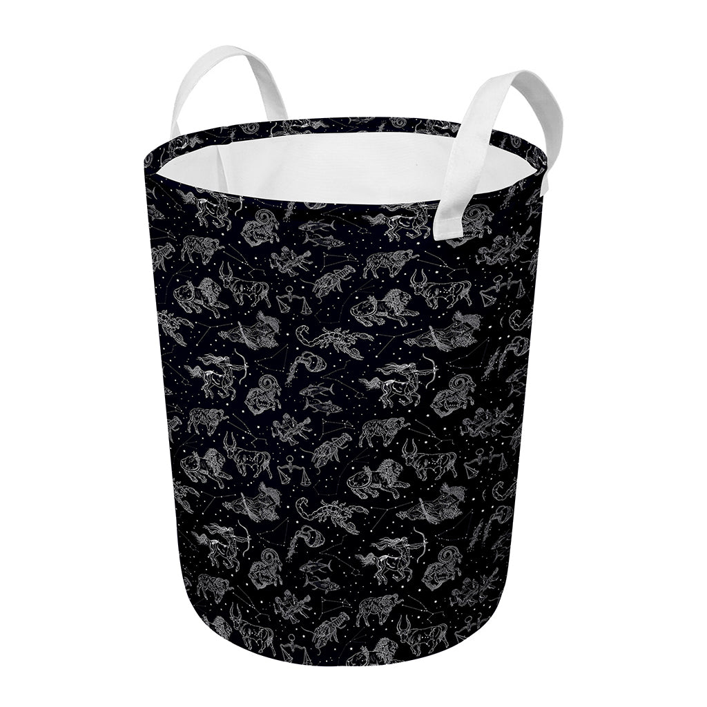 Zodiac Constellation Pattern Print Round Laundry Basket