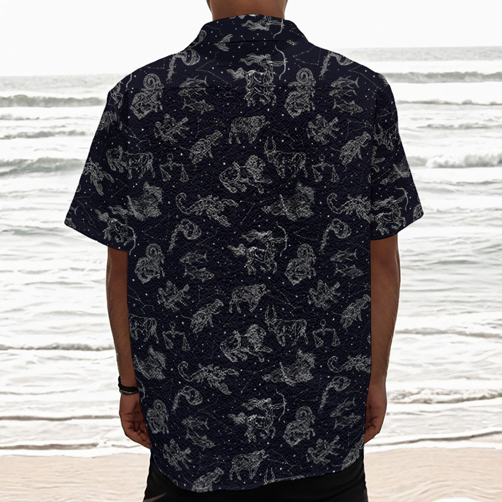 Zodiac Constellation Pattern Print Textured Short Sleeve Shirt